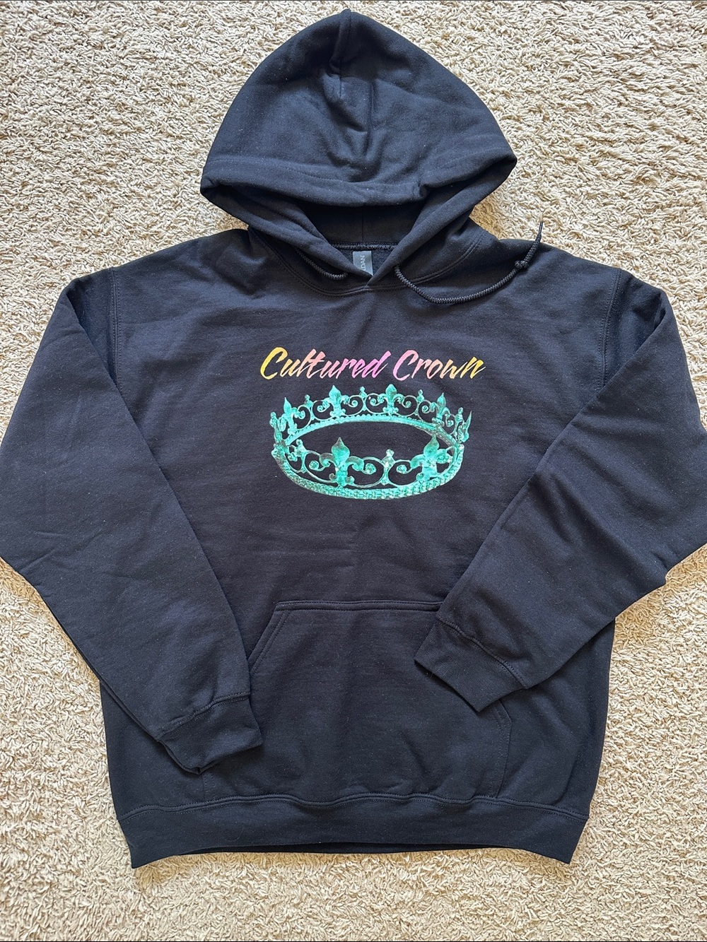 Gildan Black Hoodie with Teal Crown Graphic